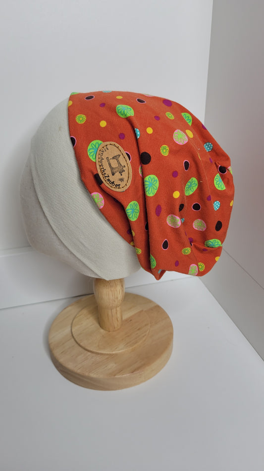 Beanie orange mit Muster